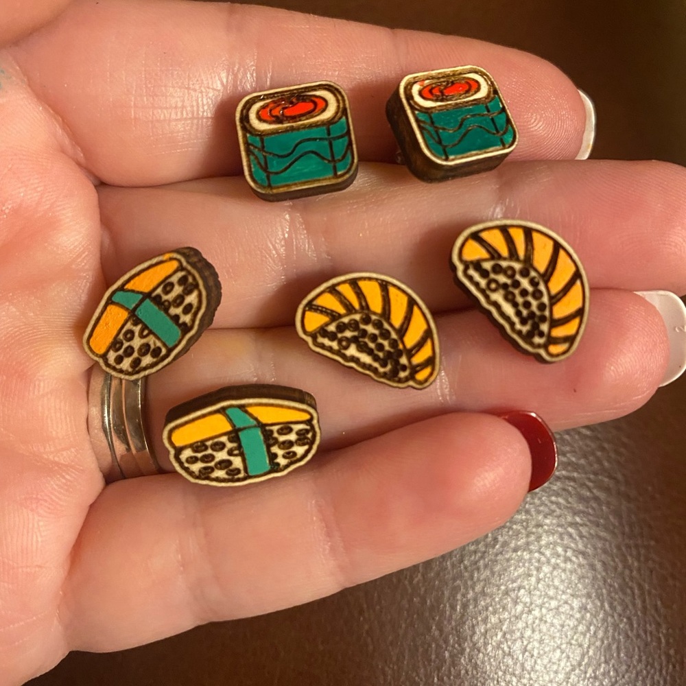 Choice new sushi wooden hand painted earrings